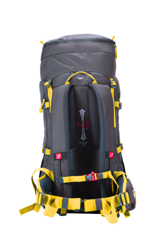 Sac de montagne Everest 40 de dos - gris avec sangles jaunes