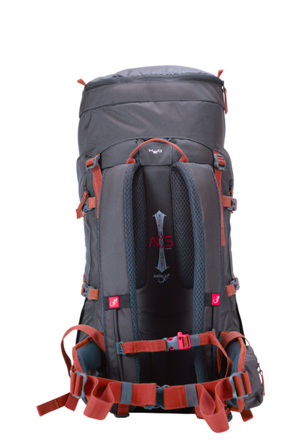 Sac de montagne Everest 40 de dos - gris avec sangles rouges