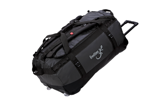 Sac de voyage à roulette, de type duffle bag, noir en tarpaulin, capacité 100 litres