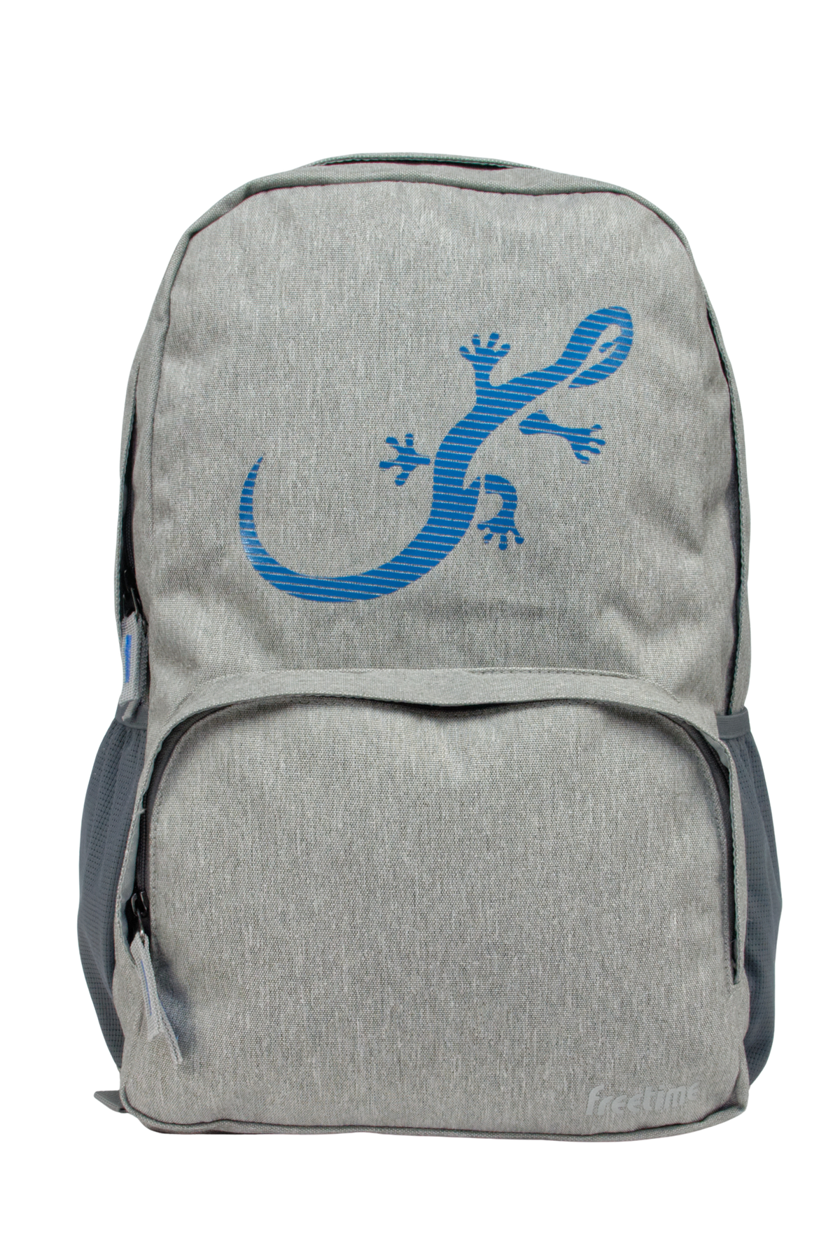 Sac à dos Freetime, modèle City G, capacité 18 litres, en polyester recyclé gris clair et logo salamandre bleu, vue de face