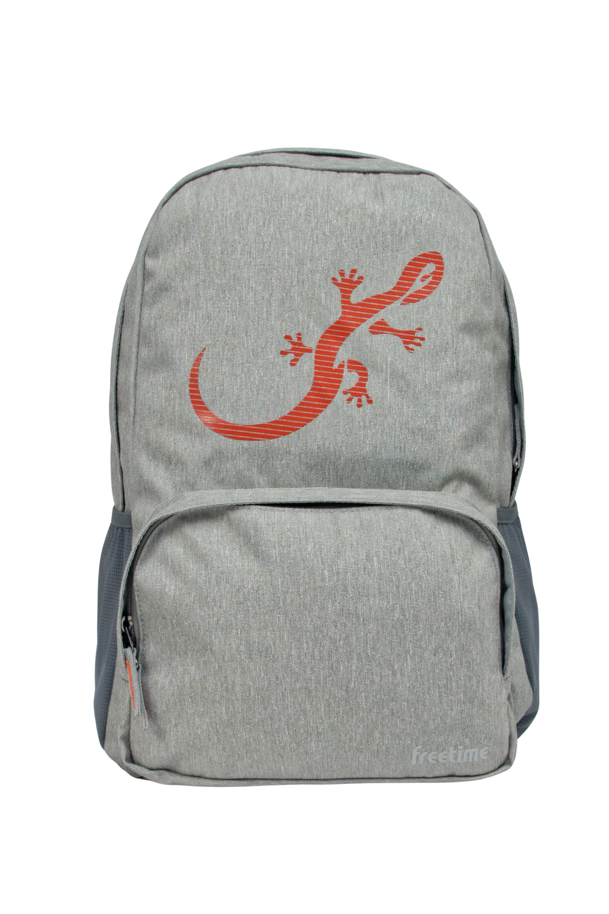 Sac à dos Freetime, modèle City G, capacité 18 litres, en polyester recyclé gris clair et logo salamandre rouge, vue de face