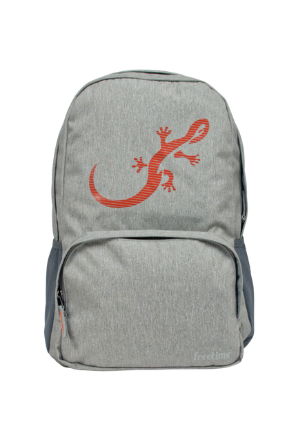 Sac à dos Freetime, modèle City G, capacité 18 litres, en polyester recyclé gris clair et logo salamandre rouge, vue de face