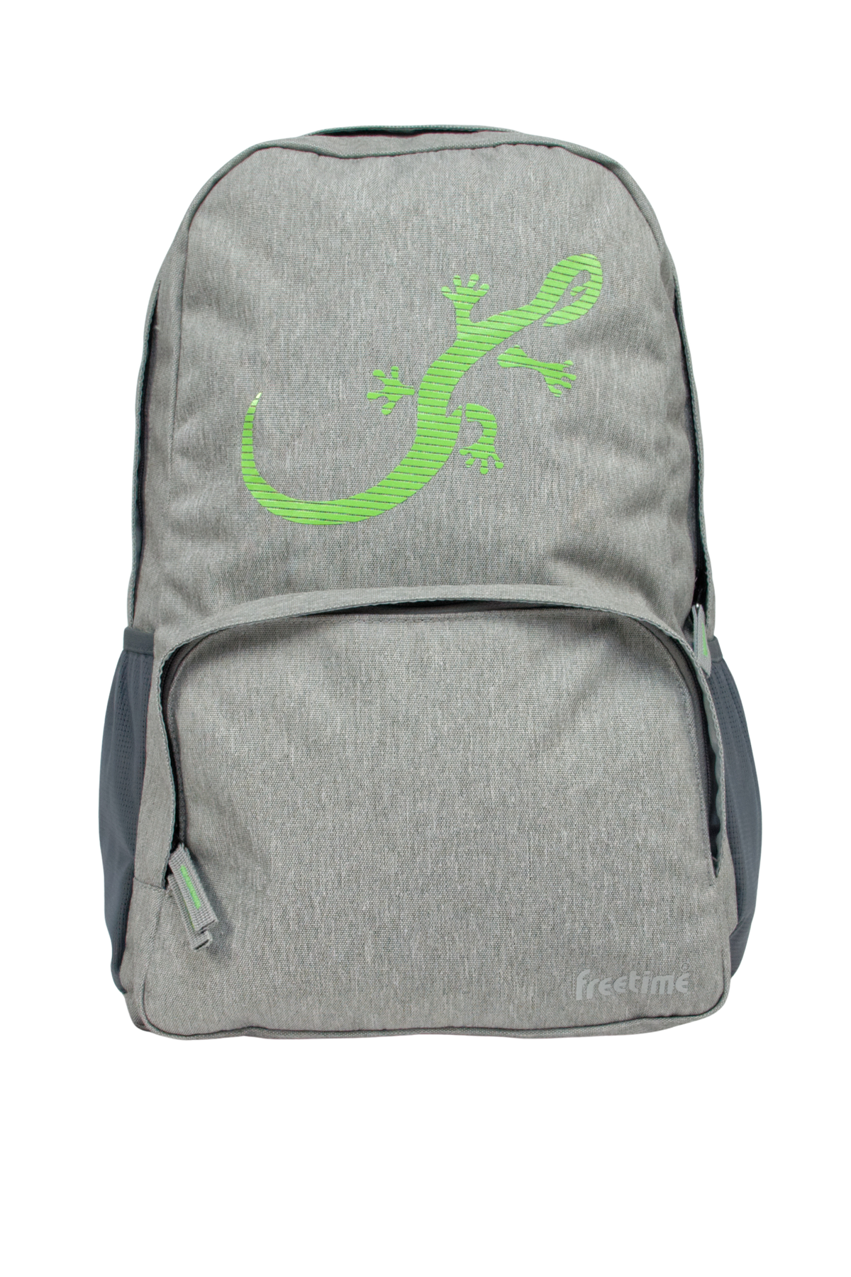Sac à dos Freetime, modèle City G, capacité 18 litres, en polyester recyclé gris clair et logo salamandre vert, vue de face