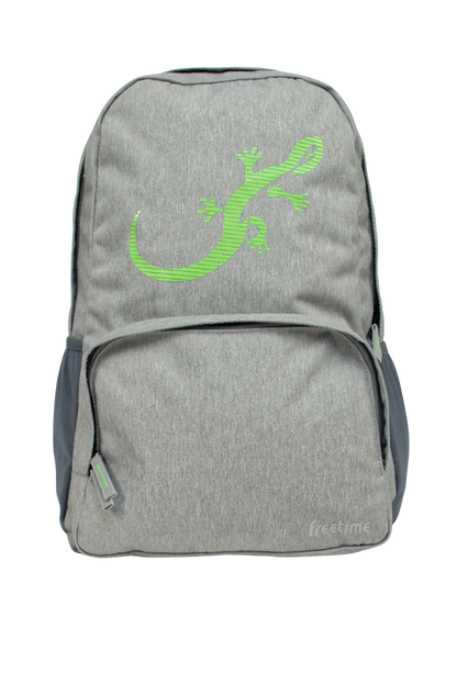 Sac à dos Freetime, modèle City G, capacité 18 litres, en polyester recyclé gris clair et logo salamandre vert, vue de face