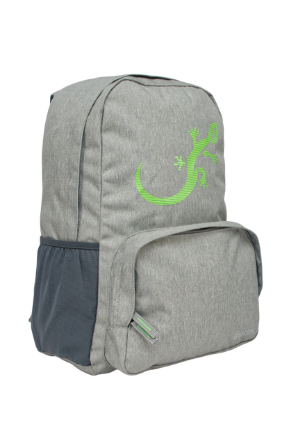 Sac à dos Freetime, modèle City G, capacité 18 litres, en polyester recyclé gris clair et logo salamandre vert, vue de 3/4