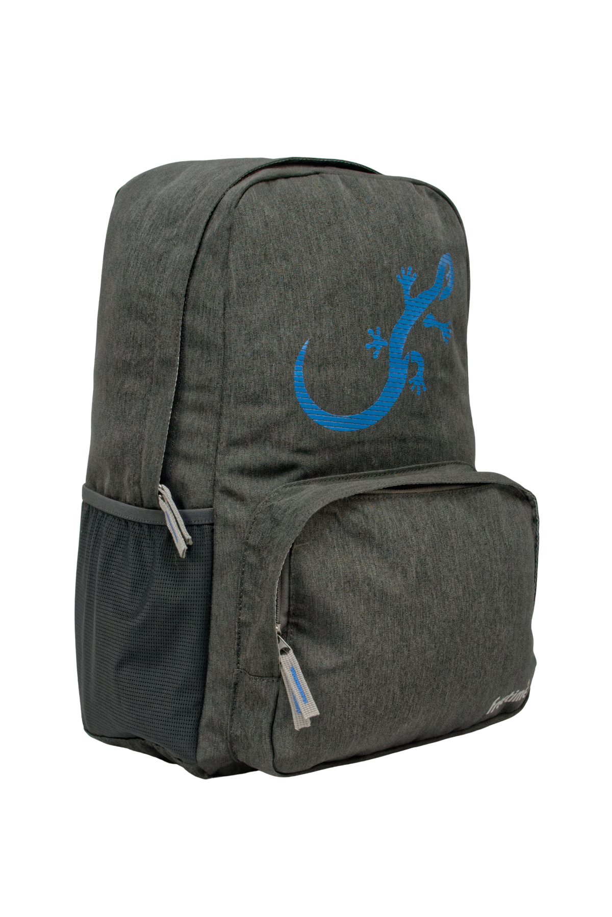 Sac à dos Freetime, modèle City G, capacité 18 litres, gris foncé et logo salamandre bleu, vue de 3/4