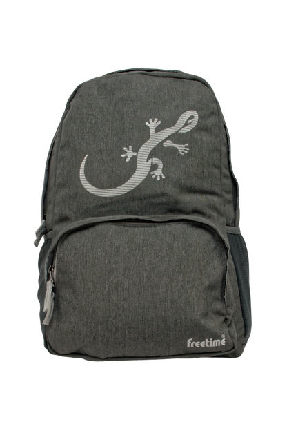 Sac à dos Freetime, modèle City G, capacité 18 litres, gris foncé et logo salamandre réfléchissant (sans flash), vue de face