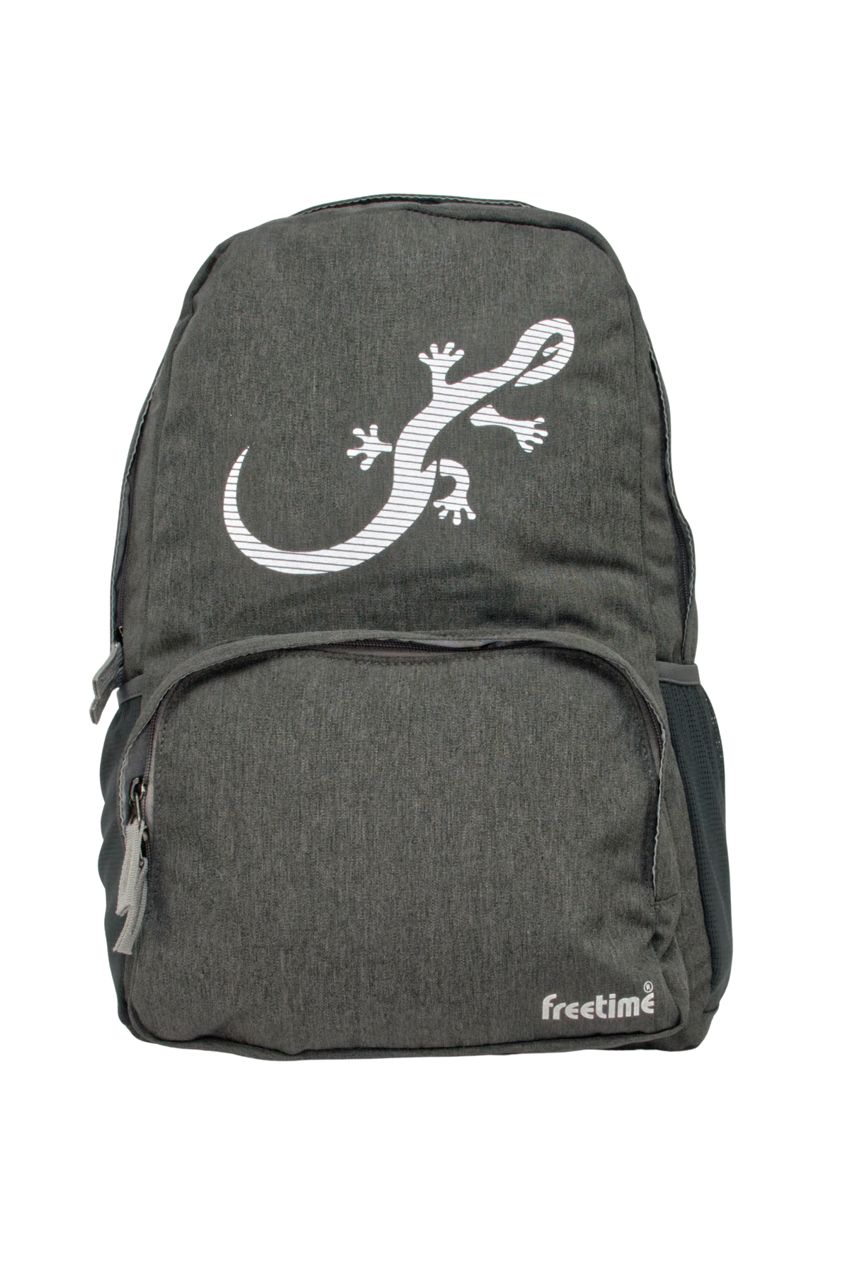 Sac à dos Freetime, modèle City G, capacité 18 litres, gris foncé et logo salamandre réfléchissant (avec flash), vue de face
