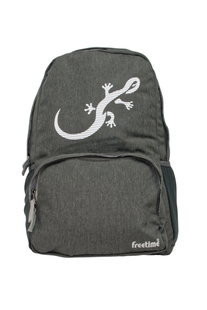 Sac à dos Freetime, modèle City G, capacité 18 litres, gris foncé et logo salamandre réfléchissant (avec flash), vue de face