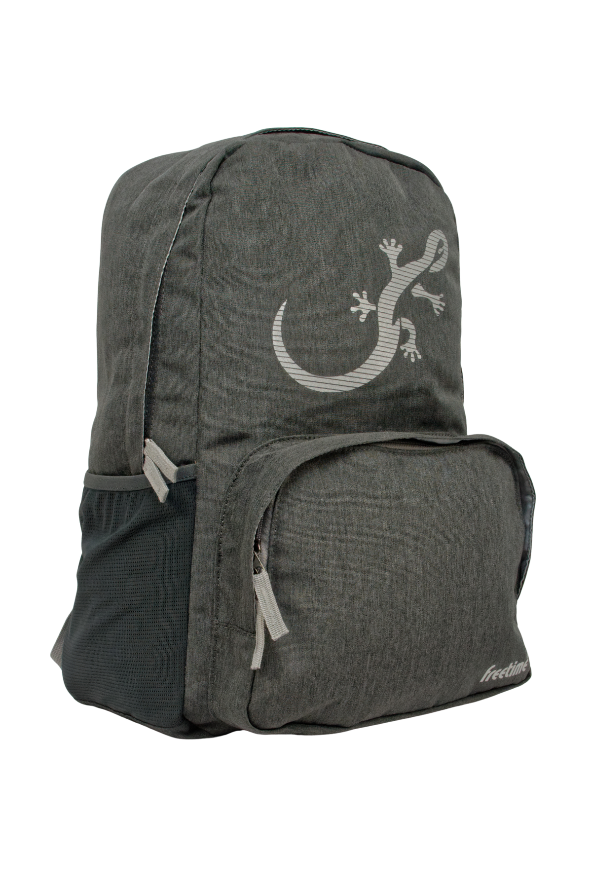 Sac à dos Freetime, modèle City G, capacité 18 litres, gris foncé et logo salamandre réfléchissant (sans flash), vue de 3/4