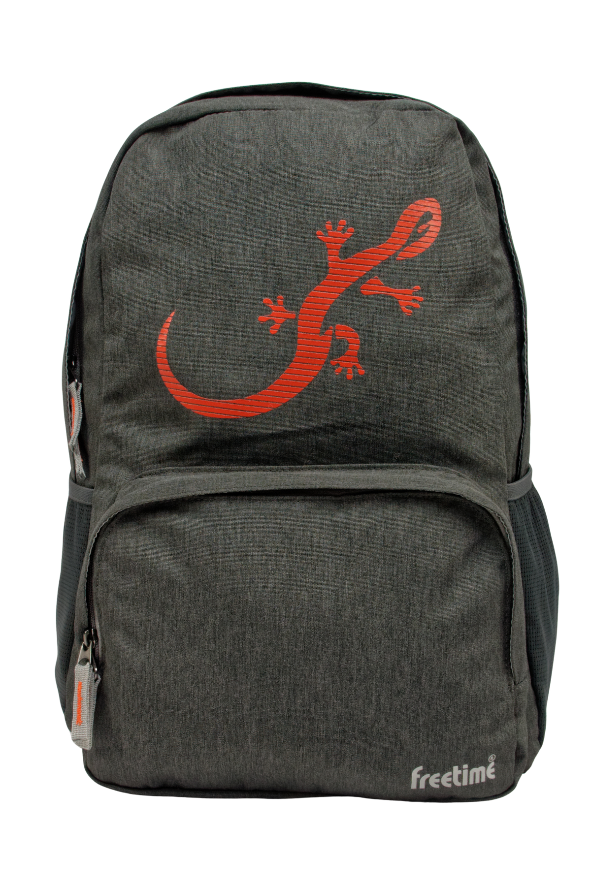 Sac à dos Freetime, modèle City G, capacité 18 litres, gris foncé et logo salamandre rouge, vue de face