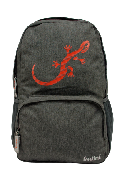 Sac à dos Freetime, modèle City G, capacité 18 litres, gris foncé et logo salamandre rouge, vue de face