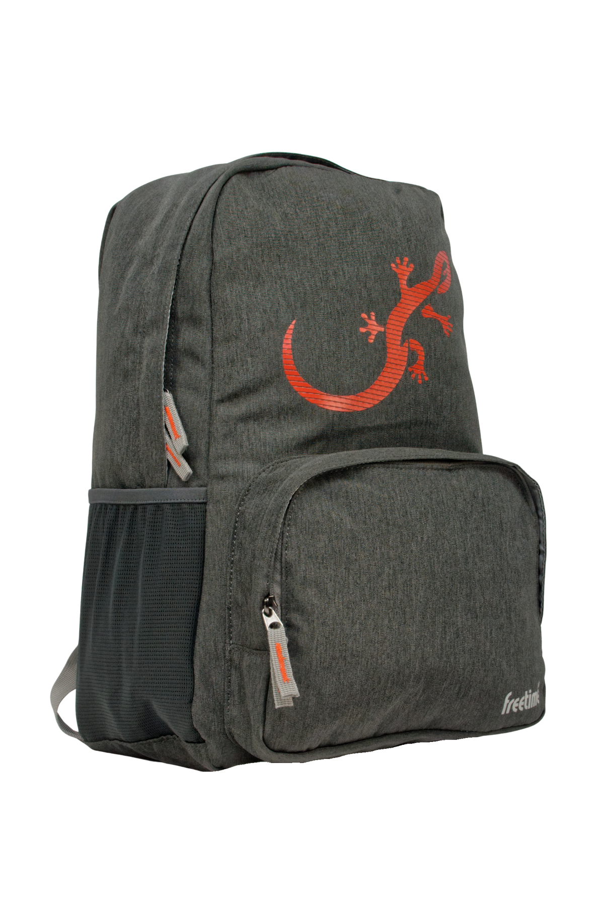 Sac à dos Freetime, modèle City G, capacité 18 litres, gris foncé et logo salamandre rouge, vue de 3/4