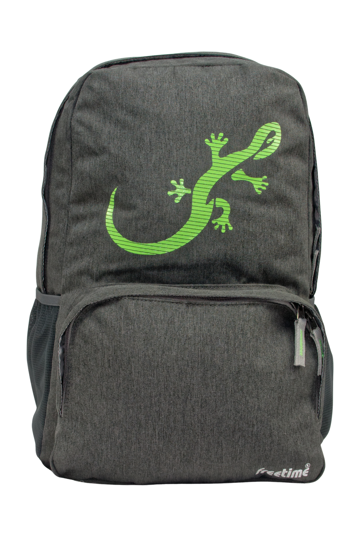 Sac à dos Freetime, modèle City G, capacité 18 litres, gris foncé et logo salamandre vert, vue de face