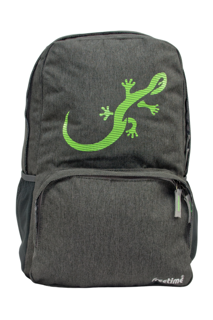 Sac à dos Freetime, modèle City G, capacité 18 litres, gris foncé et logo salamandre vert, vue de face