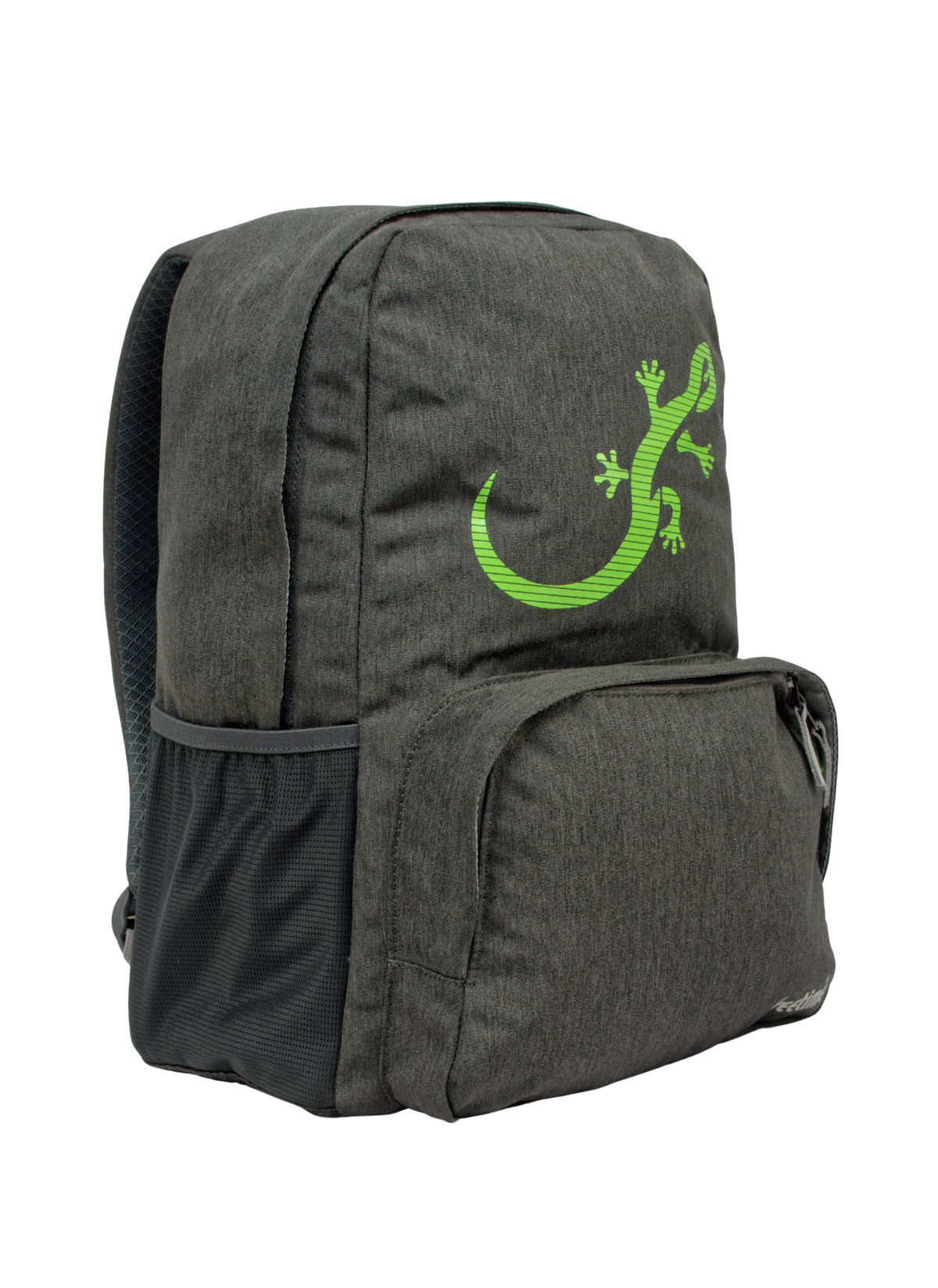 Sac à dos Freetime, modèle City G, capacité 18 litres, gris foncé et logo salamandre vert, vue de 3/4