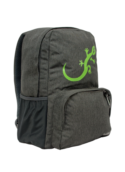Sac à dos Freetime, modèle City G, capacité 18 litres, gris foncé et logo salamandre vert, vue de 3/4