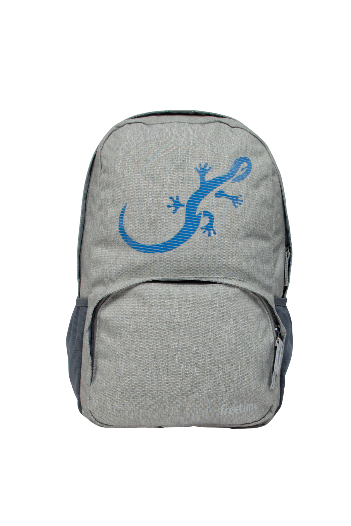Sac à dos Freetime, modèle City M, capacité 18 litres, en polyester recyclé gris clair et logo salamandre bleu, vue de face