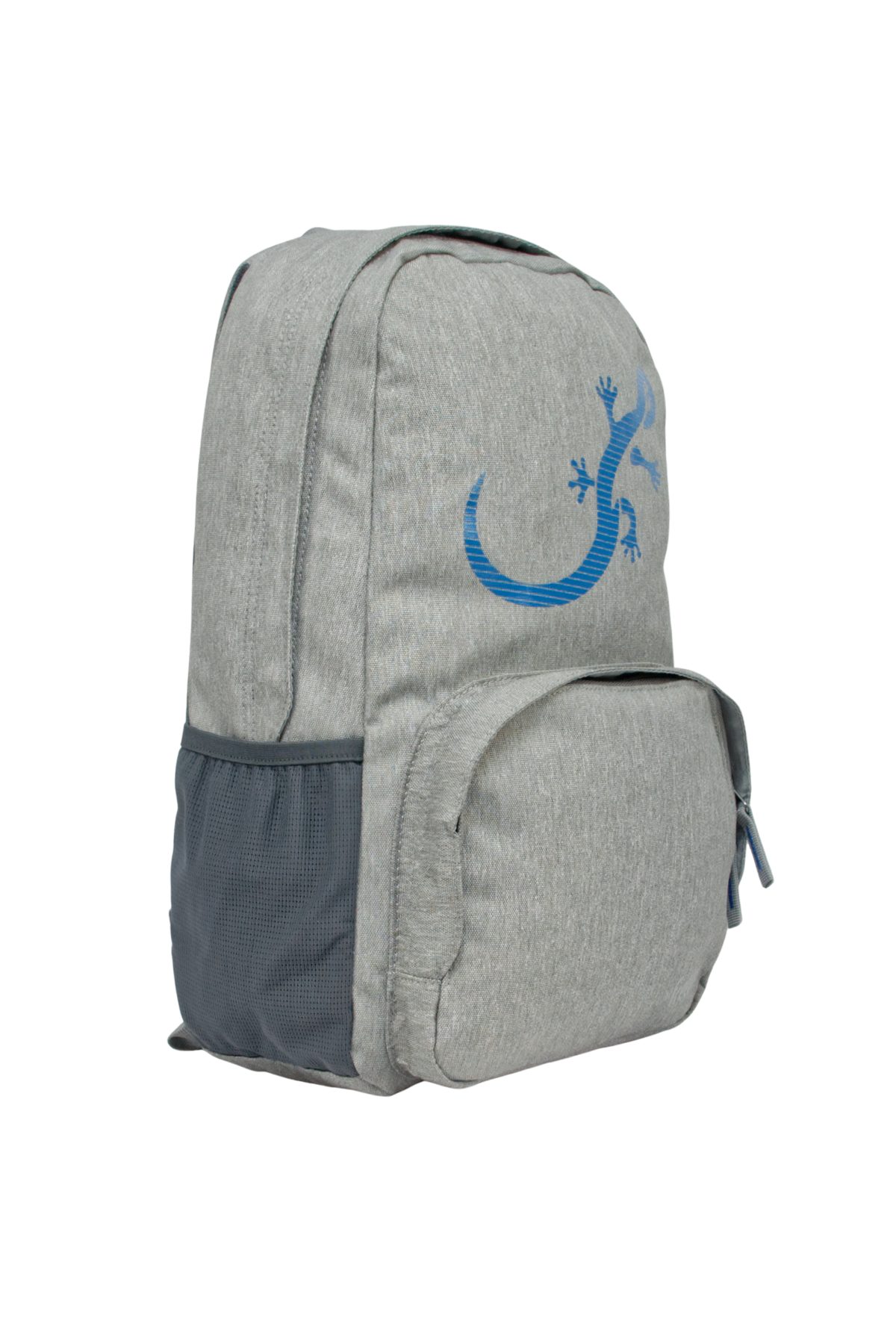 Sac à dos Freetime, modèle City M, capacité 18 litres, en polyester recyclé gris clair et logo salamandre bleu, vue de 3/4