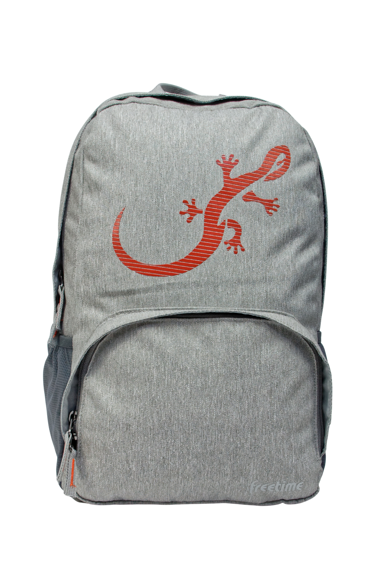 Sac à dos Freetime, modèle City M, capacité 12 litres, en polyester recyclé gris clair et logo salamandre rouge, vue de face
