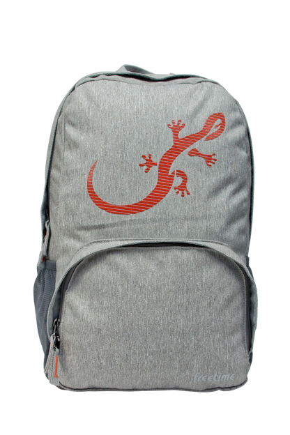 Sac à dos Freetime, modèle City M, capacité 12 litres, en polyester recyclé gris clair et logo salamandre rouge, vue de face