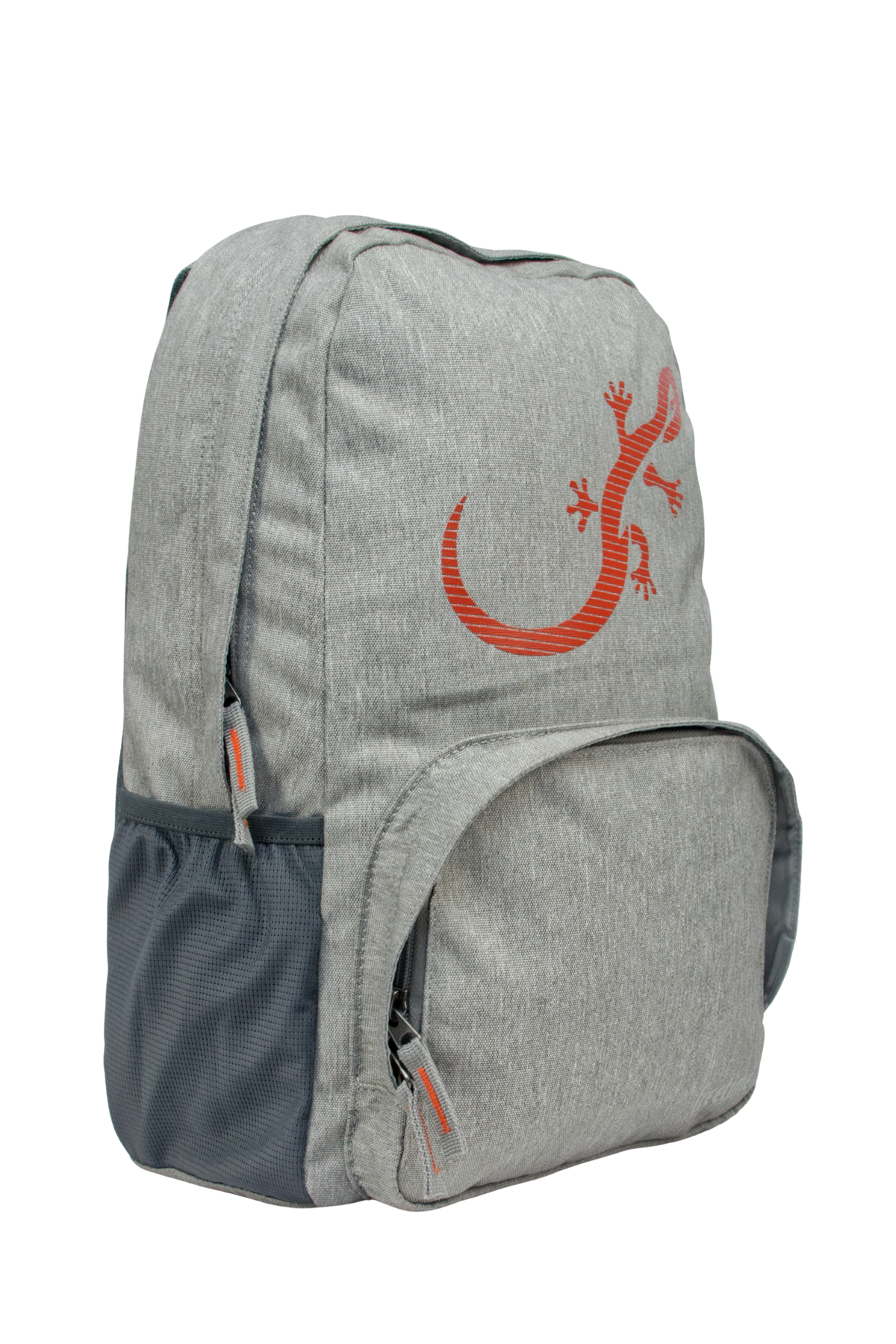 Sac à dos Freetime, modèle City M, capacité 12 litres, en polyester recyclé gris clair et logo salamandre rouge, vue de 3/4
