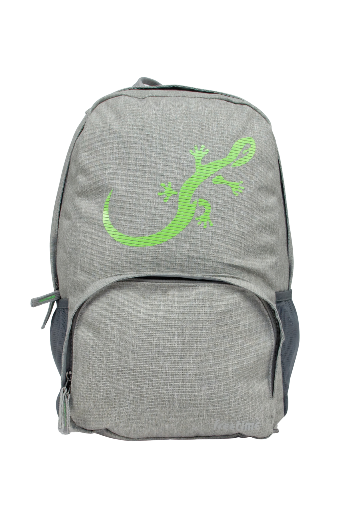 Sac à dos Freetime, modèle City M, capacité 12 litres, en polyester recyclé gris clair et logo salamandre vert, vue de face