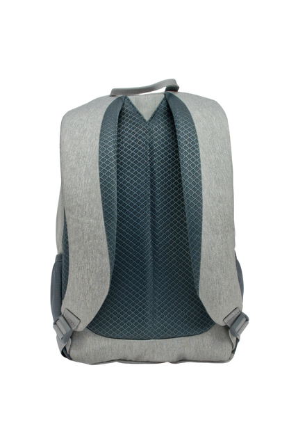 Sac à dos Freetime, modèle City M, capacité 12 litres, en polyester recyclé gris clair, vue sur le dos et les bretelles moussées ultra confort.