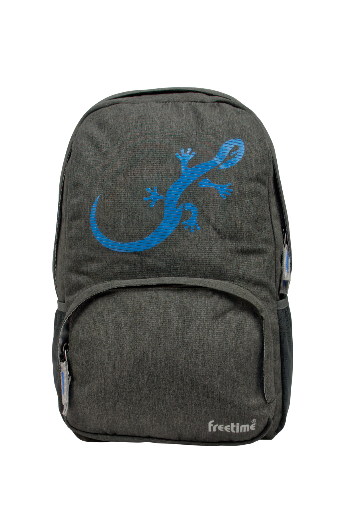 Sac à dos Freetime, modèle City M, capacité 12 litres, en polyester recyclé gris foncé et logo salamandre bleu, vue de face