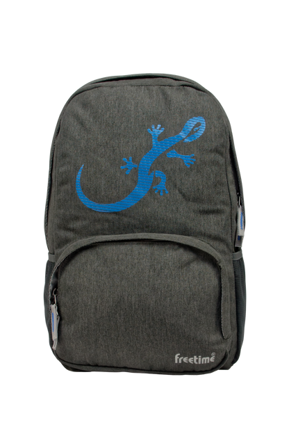 Sac à dos Freetime, modèle City M, capacité 12 litres, en polyester recyclé gris foncé et logo salamandre bleu, vue de face