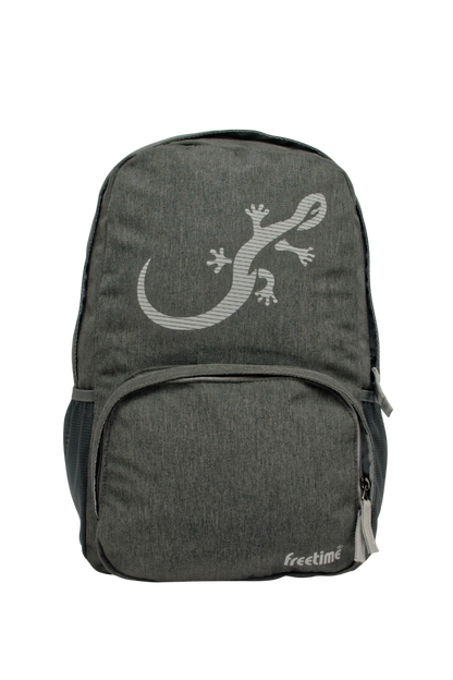 Sac à dos Freetime, modèle City M, capacité 12 litres, en polyester recyclé gris foncé et logo salamandre réfléchissant (sans flash), vue de face