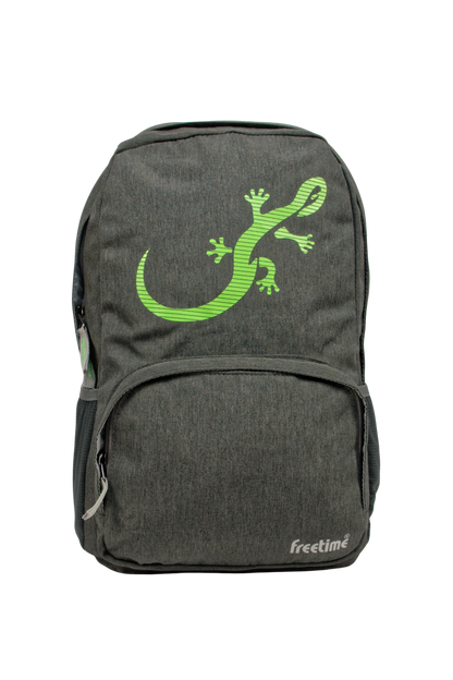 Sac à dos Freetime, modèle City M, capacité 12 litres, en polyester recyclé gris foncé et logo salamandre vert, vue de face