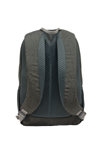 Sac à dos Freetime, modèle City M, capacité 12 litres, en polyester recyclé gris foncé, vue sur le dos et les bretelles moussées ultra confort.