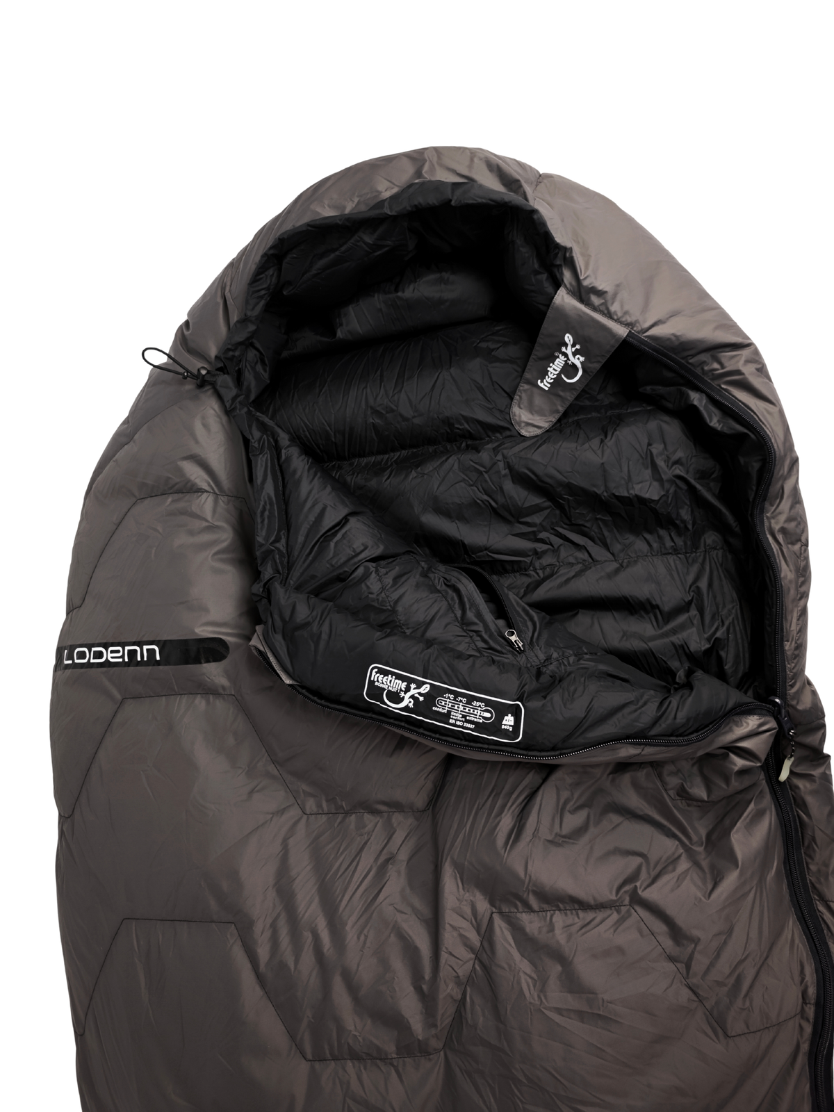 Sac de couchage Lodenn, marque Freetime, duvet température confort -1°C pour moins de 1kg ! vue sur le bourrelet thermique