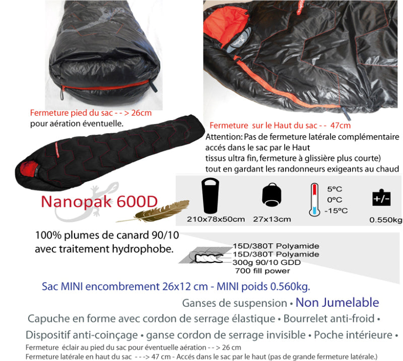 Nanopak 600D – Sac de couchage ultra-léger en duvet